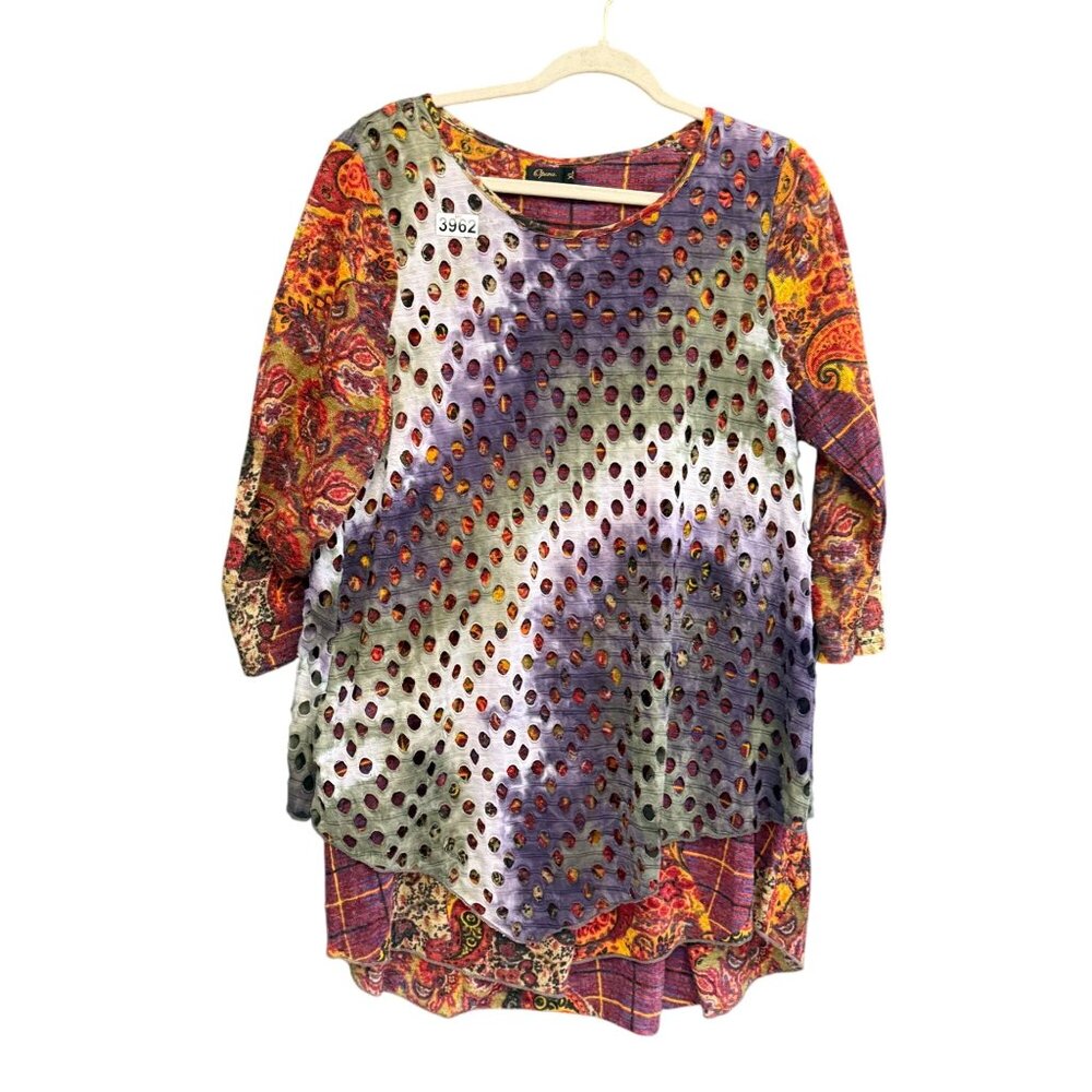 VTG Opera Womens Tunic Top SZ XL Burnout Paisley Print Boho Multicolor Eyelet
